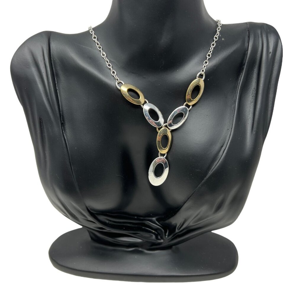 Liz & Co Necklace Silver Gold Tone Stations Statement
